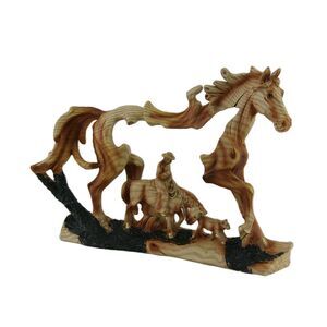 Horse and Cowboy Faux Wood Carving Statue